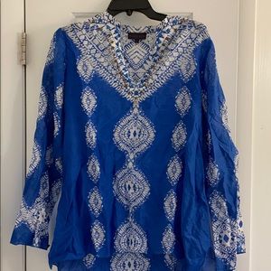 Hale Bob blue top with beaded neckline